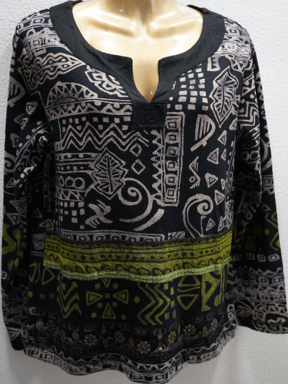 Chico's Aztec Lace Sequins Embellished Tunic Top size 2
